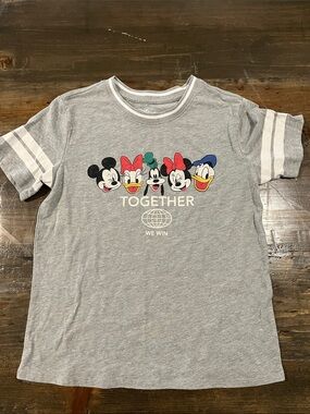 Disney Gray Tee with Colorful Mickey & Friends Faces